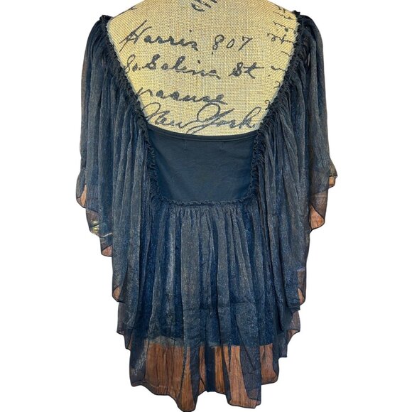 VTG Womens M Babydoll Top Black Sheer Crochet Studded Fairy Whimsy Goth Witchy - Picture 2 of 11